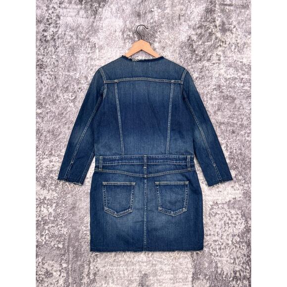 AMO Dress Medium Womens Lola Blue Denim Button Down Raw Hems - Picture 3 of 11